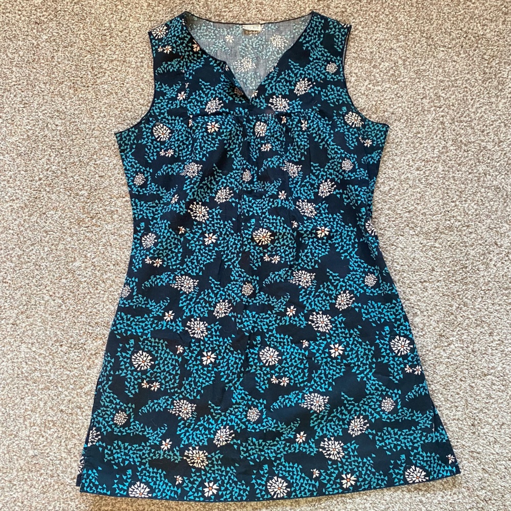 Kara Line Handmade Floral Mini Dress, Medium, Blue & White, Small Batch, Cotton